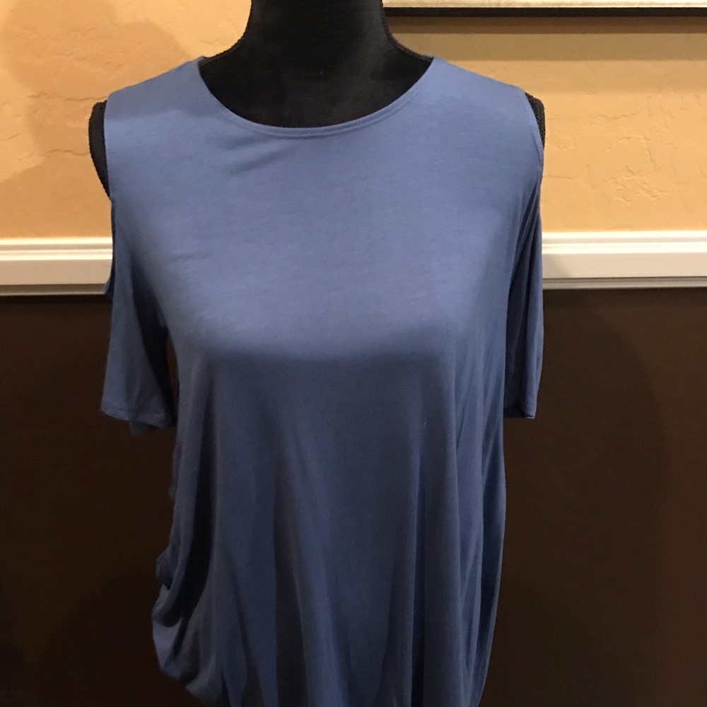Blue cold shoulder shirt
